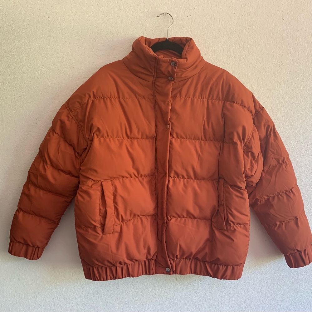 Anthropologie Orange Puffy Jacket